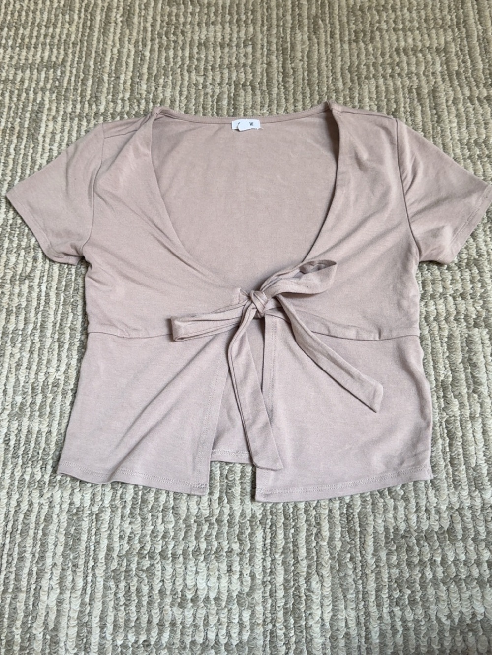 Garage Blush Tie-Front Short Sleeve Crop Top